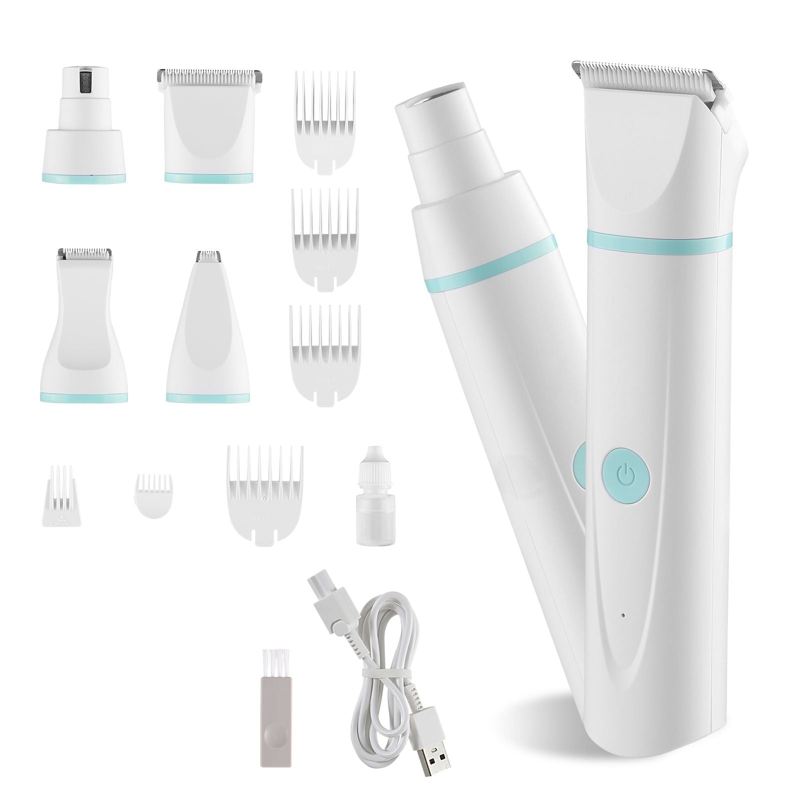 Dog Clippers for Grooming 4-in-1 cordless pet hair trimmer with 6 combs and 4 blades, low noise, rechargeable, waterproof nail grinder set for dogs and cats