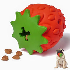 Rubber dog puzzle toy for teeth cleaning and treat dispensing in various sizes for puppies and dogs