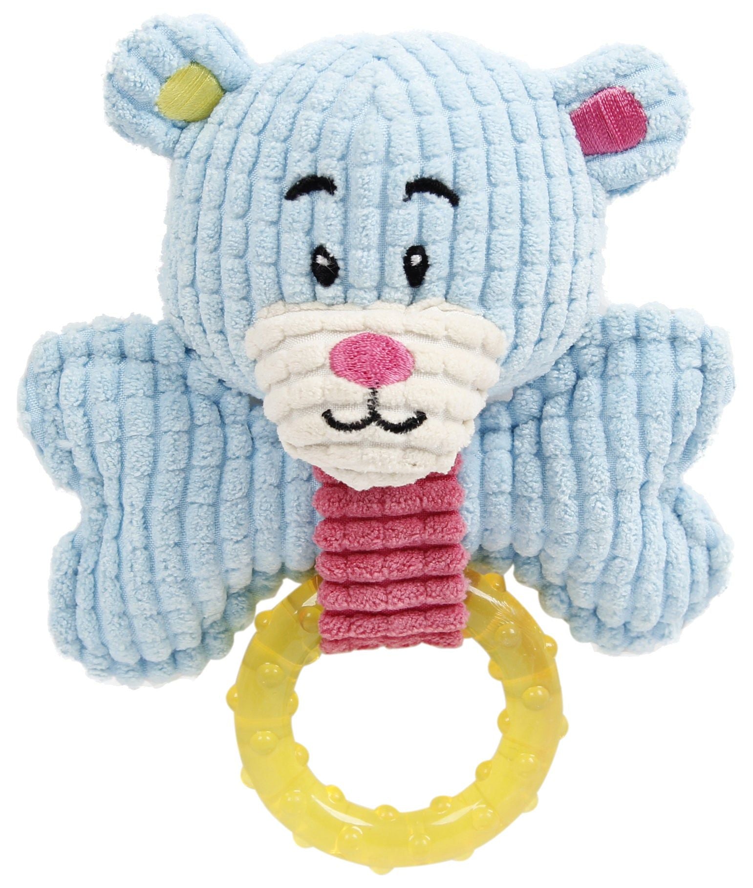 Pet Life 'Paci-Plush' plush puppy teething toy with squeaker and rubber teether ring in newborn colors