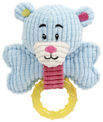 Pet Life 'Paci-Plush' plush puppy teething toy with squeaker and rubber teether ring in newborn colors