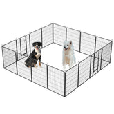 Portable black metal dog playpen outdoor with 16 panels and doors for large, medium, and small dogs