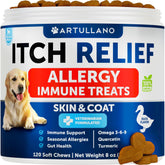 Dog Allergy Relief Chews for itchy skin, seasonal allergies, and immune health with omega-3 and natural ingredients