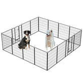 Black metal dog playpen outdoor with 16 panels and doors, 40-inch height for large, medium, and small dogs