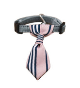 Adjustable pink vertical stripe dog collar with bow tie for small pets