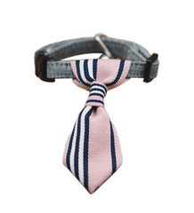 Adjustable pink vertical stripe dog collar with bow tie for small pets