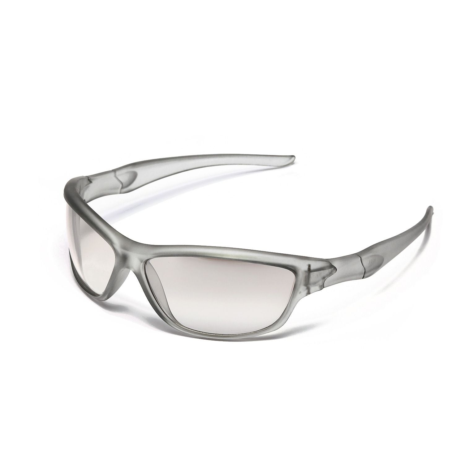 Silver cyber futuristic sunglasses with black lenses and full frame design