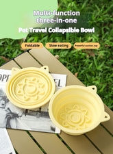 3-in-1 pet travel collapsible silicone dog bowl with suction cups and hook for hanging