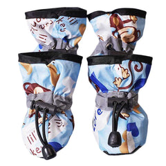 Set of 4 blue cute dog shoes foot covers for puppies and cats, waterproof and anti-slip.