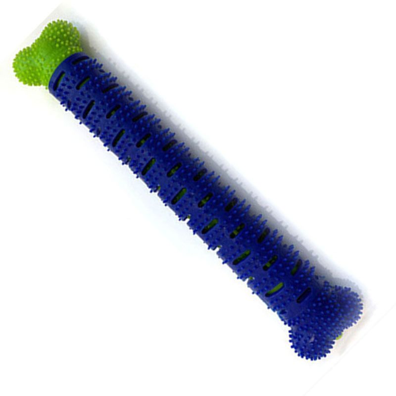 Blue bone-shaped dog chew toy made of silicone for puppy teeth cleaning and brushing