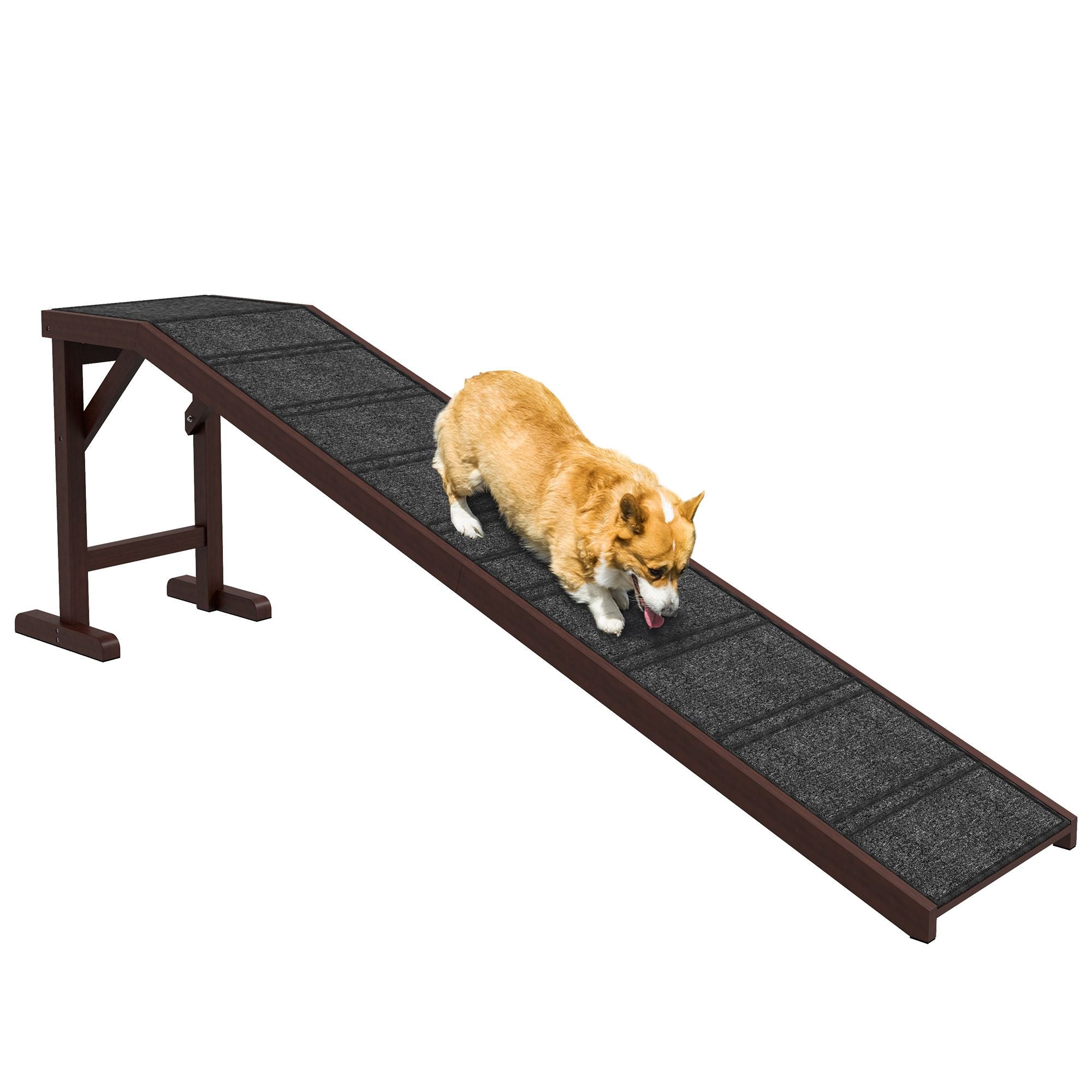 Brown dog ramp pet ramp with non-slip carpet and top platform for bed access