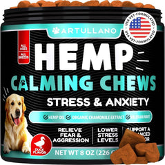 Hemp Calming Chews for Dogs with natural hemp oil and valerian root for anxiety relief and joint support, 120 treats