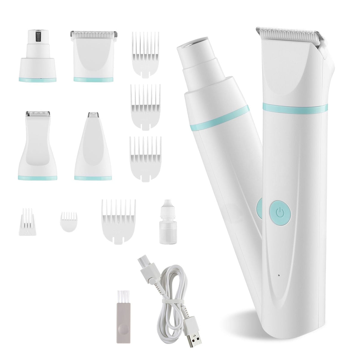 Dog Clippers for Grooming 4-in-1 cordless pet hair trimmer with 6 combs and 4 blades, low noise, rechargeable, waterproof nail grinder set for dogs and cats