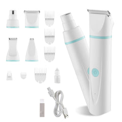 Dog Clippers for Grooming 4-in-1 cordless pet hair trimmer with 6 combs and 4 blades, low noise, rechargeable, waterproof nail grinder set for dogs and cats
