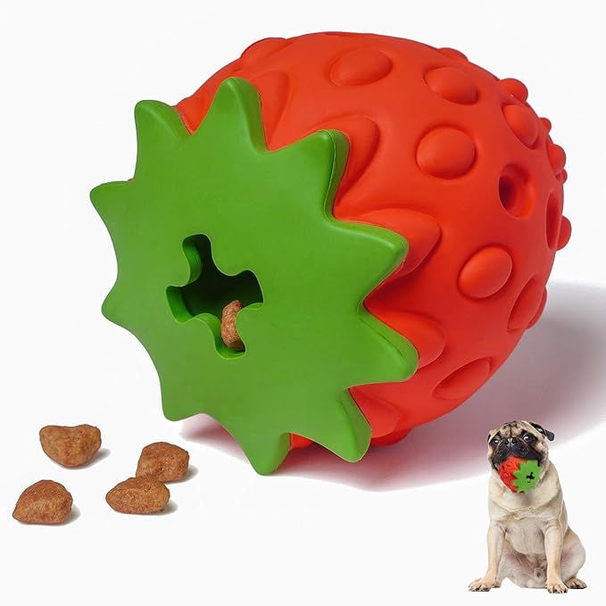 Rubber dog puzzle toy for teeth cleaning and treat dispensing in various sizes for puppies and dogs