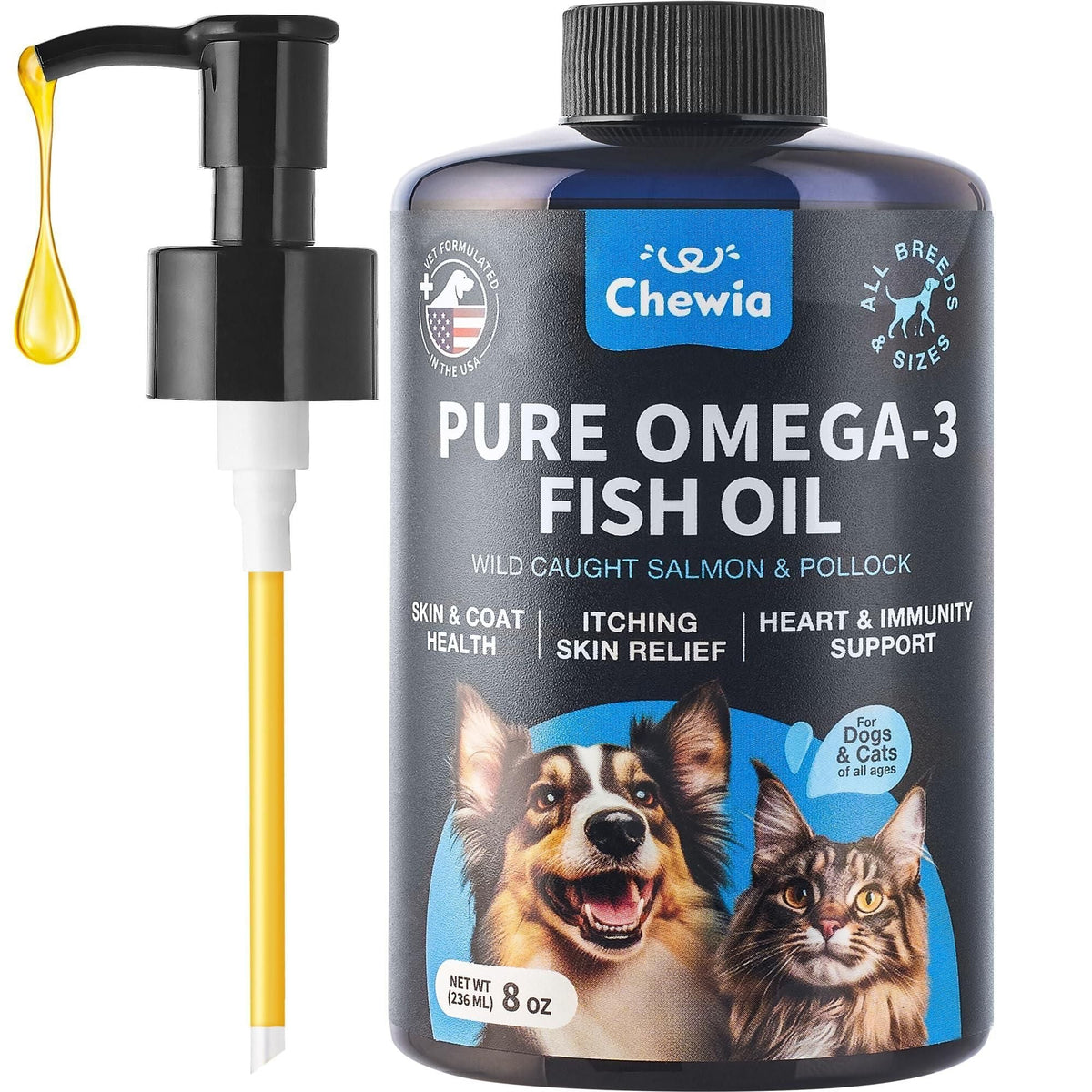 8 oz Chewia Fish Oil for Dogs supplement for skin and coat support