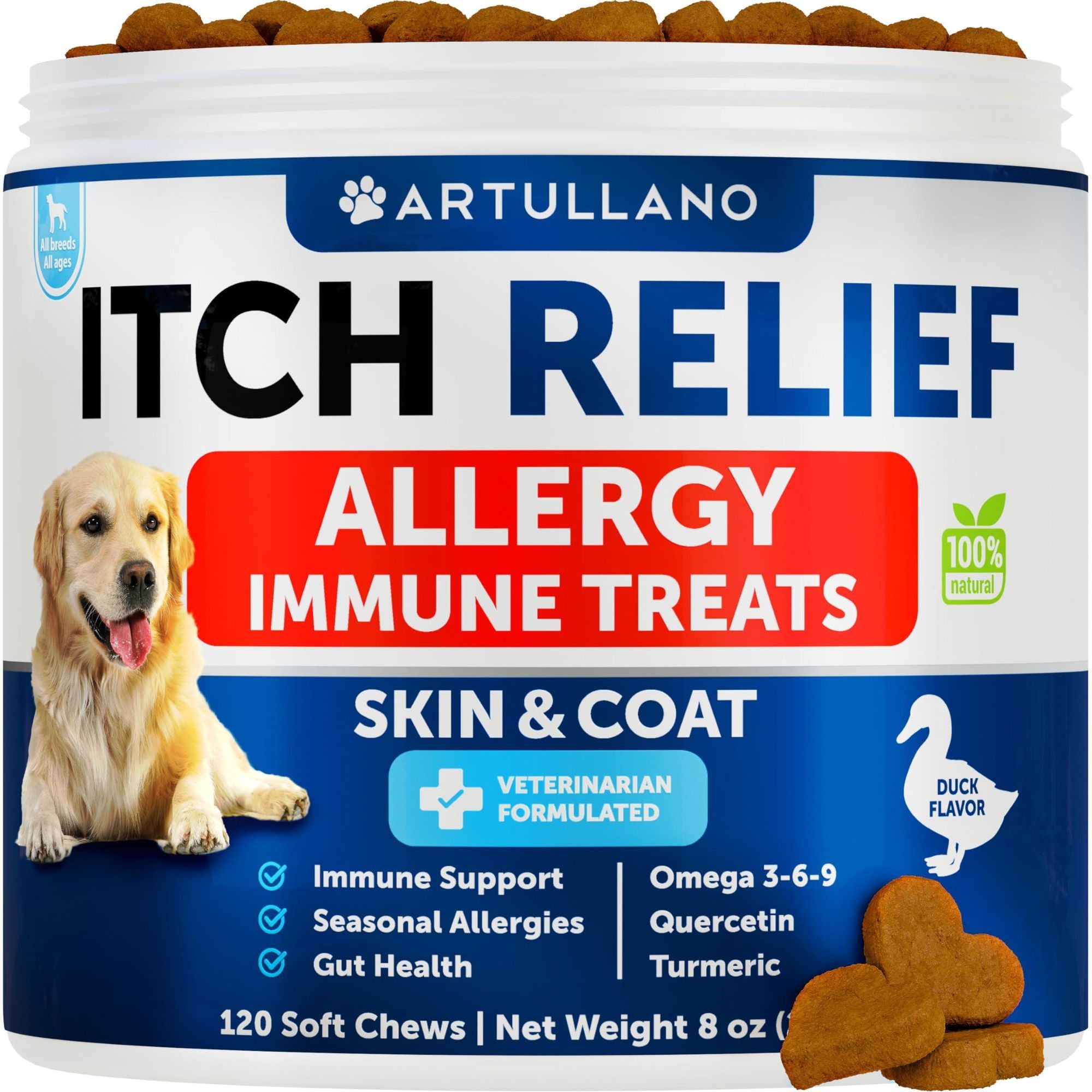 Dog Allergy Relief Chews for itchy skin, seasonal allergies, and immune health with omega-3 and natural ingredients