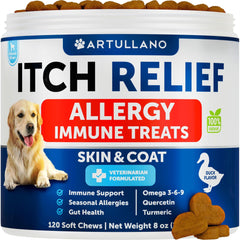 Dog Allergy Relief Chews for itchy skin, seasonal allergies, and immune health with omega-3 and natural ingredients