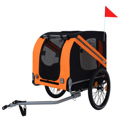 Large folding bike trailer for dogs with durable steel frame and all-terrain wheels in black and orange