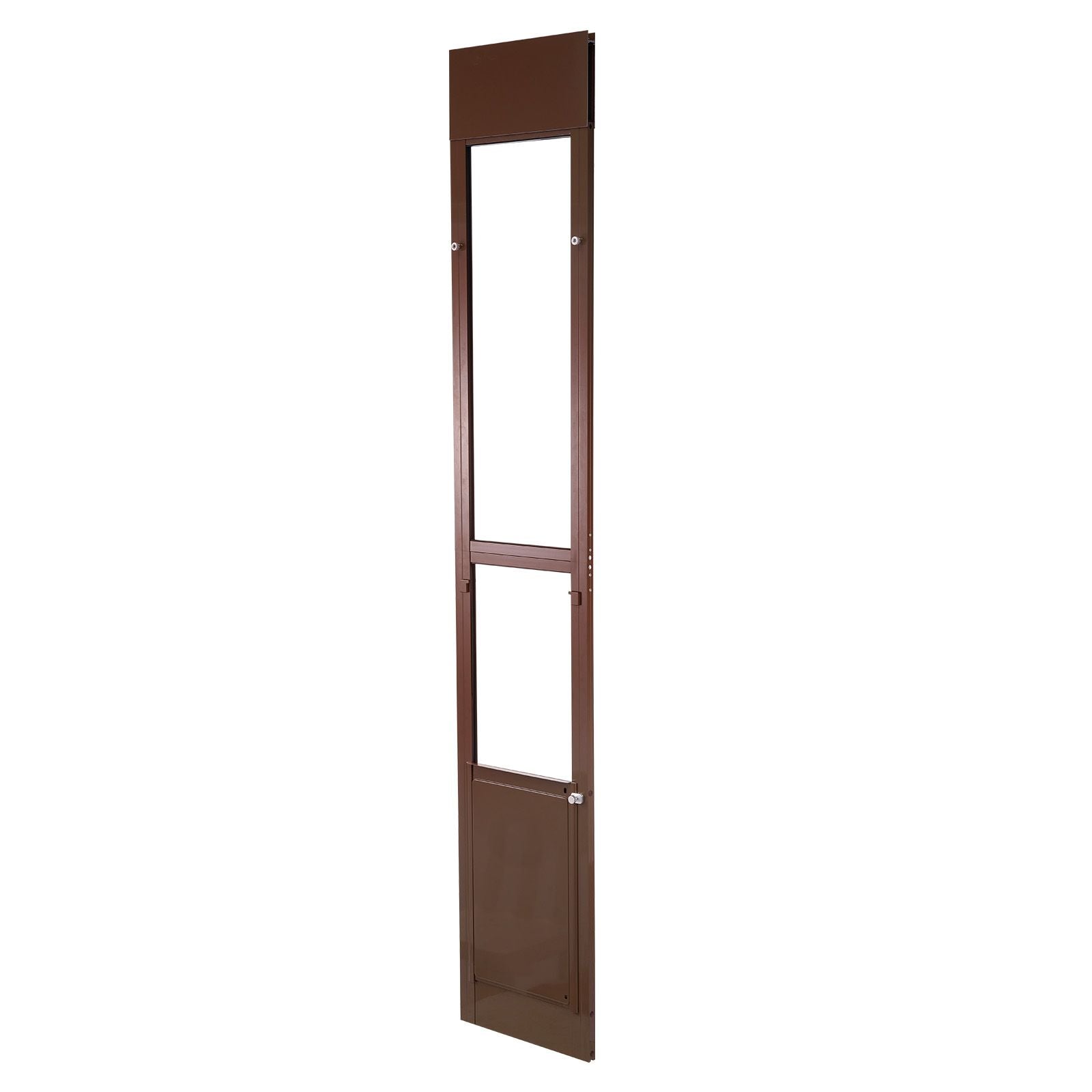 Adjustable aluminum dog door for sliding glass door with rotating hinges and lock, flap size 10 1/4 x 16 1/4 in for medium pets