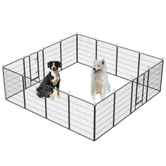 Black metal dog playpen outdoor with 16 panels and doors, 40-inch height for large, medium, and small dogs