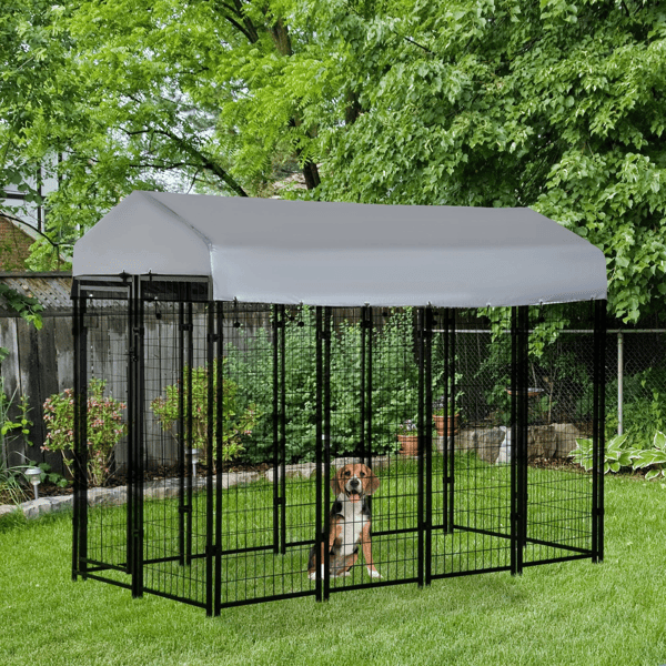 Outdoor dog kennel with steel frame and waterproof cover for large dogs
