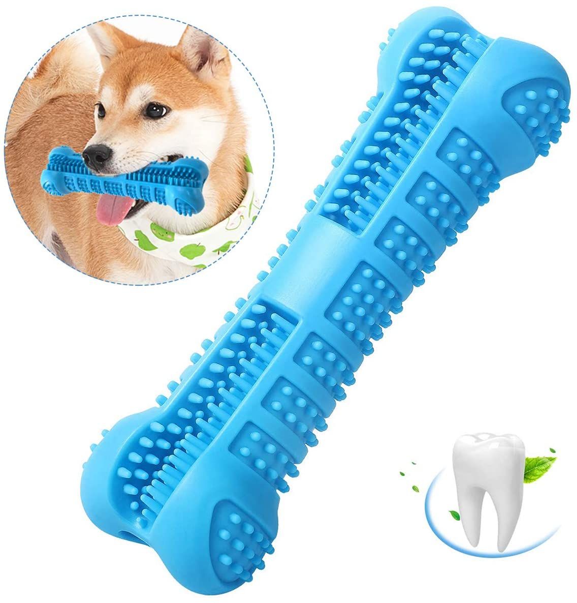 Chew toy stick dog toothbrush with toothpaste reservoir and bristles for dental care