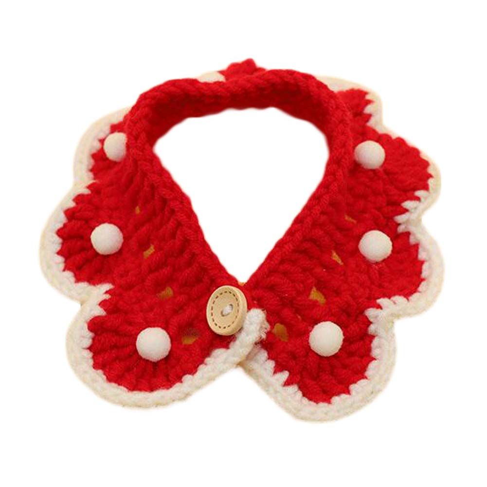 Red handmade knitted pet collar with bow for cats and small dogs Christmas decoration