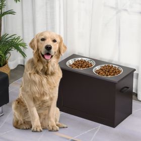 Raised Pet Food Elevated Feeder with 2 Stainless Bowls (Option: Coffee-650x440x170 mm)