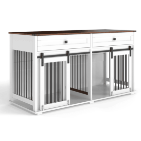 63'' Large Dog Crate Furniture for Double Dog, Wooden Dog Kennel with 2 Drawers,Divider and Sliding Door (title: default title)